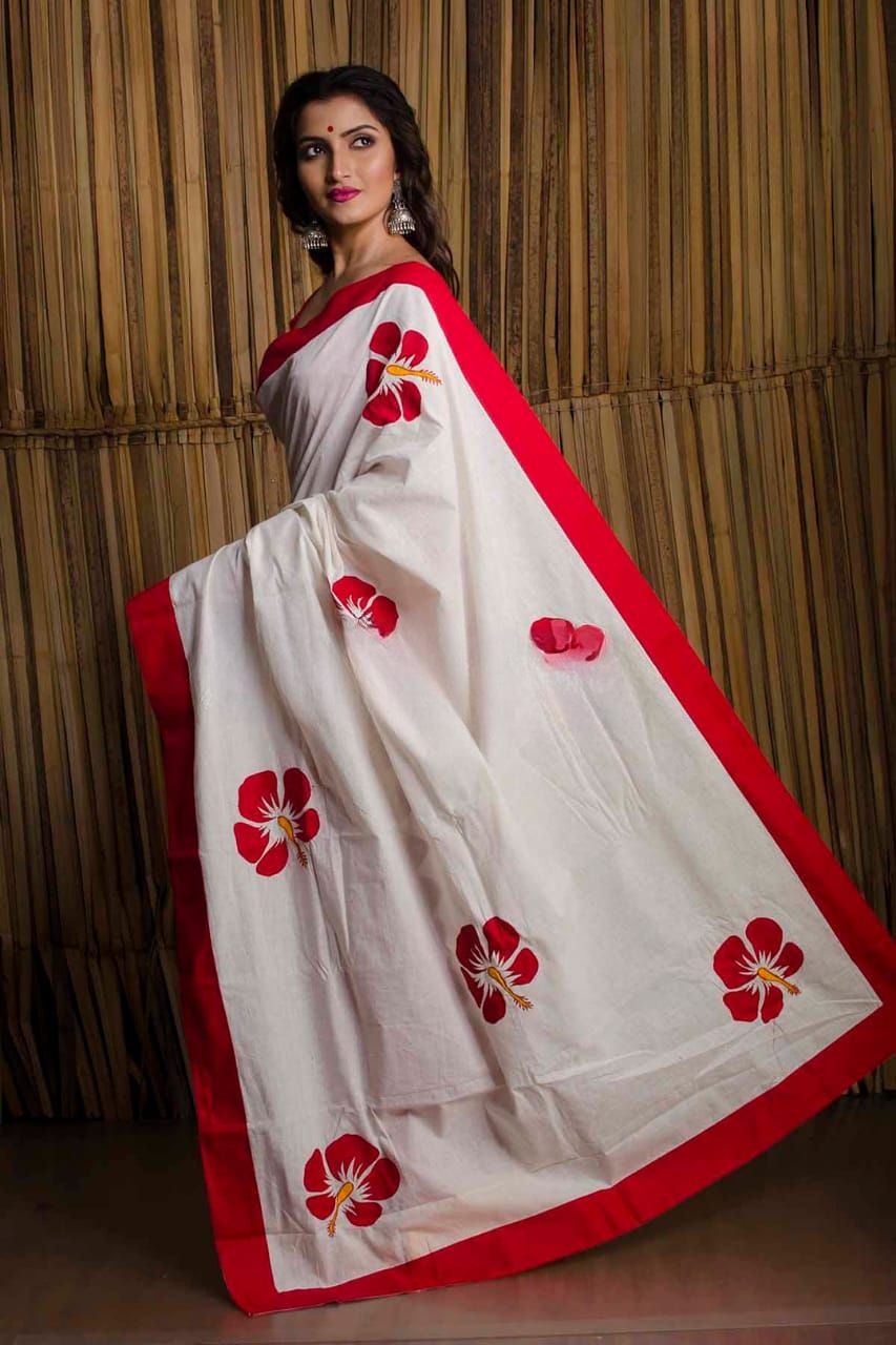 Hand print Sharee  উন্নত মানের হাফসিল্ক শাড়ি -হ্যান্ড প্রিন্টের কাজ করা