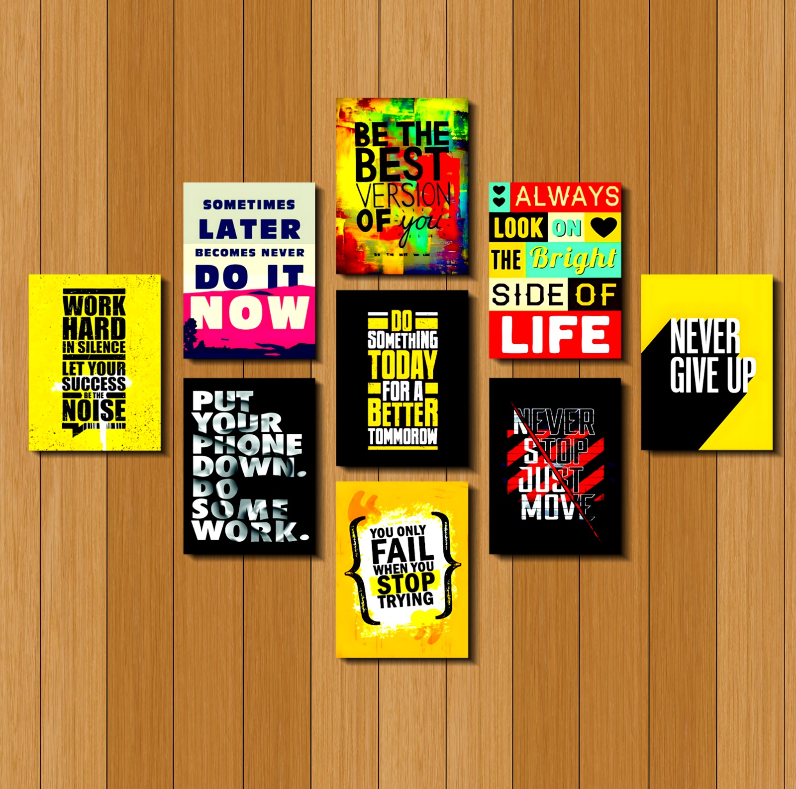 ৯-পিস পিভিসি ক্যালিগ্রাফি ওয়ালবোর্ড - আধুনিক আরবি, ইংরেজি নীতিবাক্য