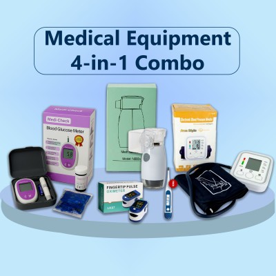 Medical Equipment 4-in-1 Combo Pack with Free Thermometer (Glucose Meter + Nebulizer + BP Monitor + Oximete
